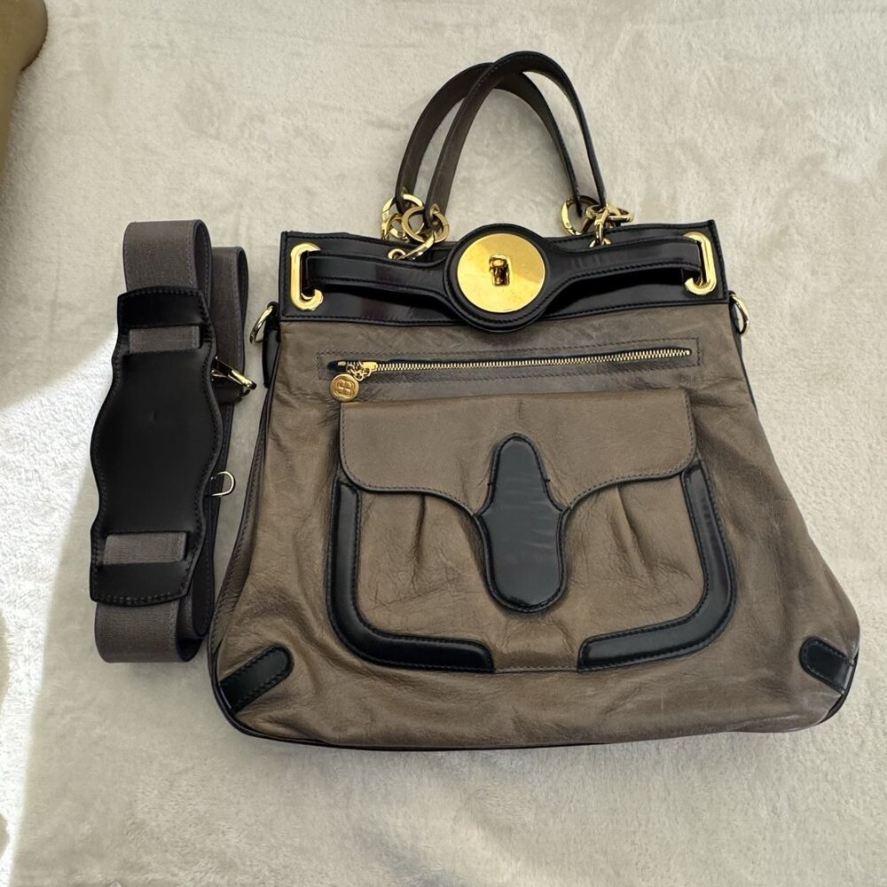 Balenciaga Paris Lune Tote Purse Padlock Handbag Ghesquiere  Black Gray Leather